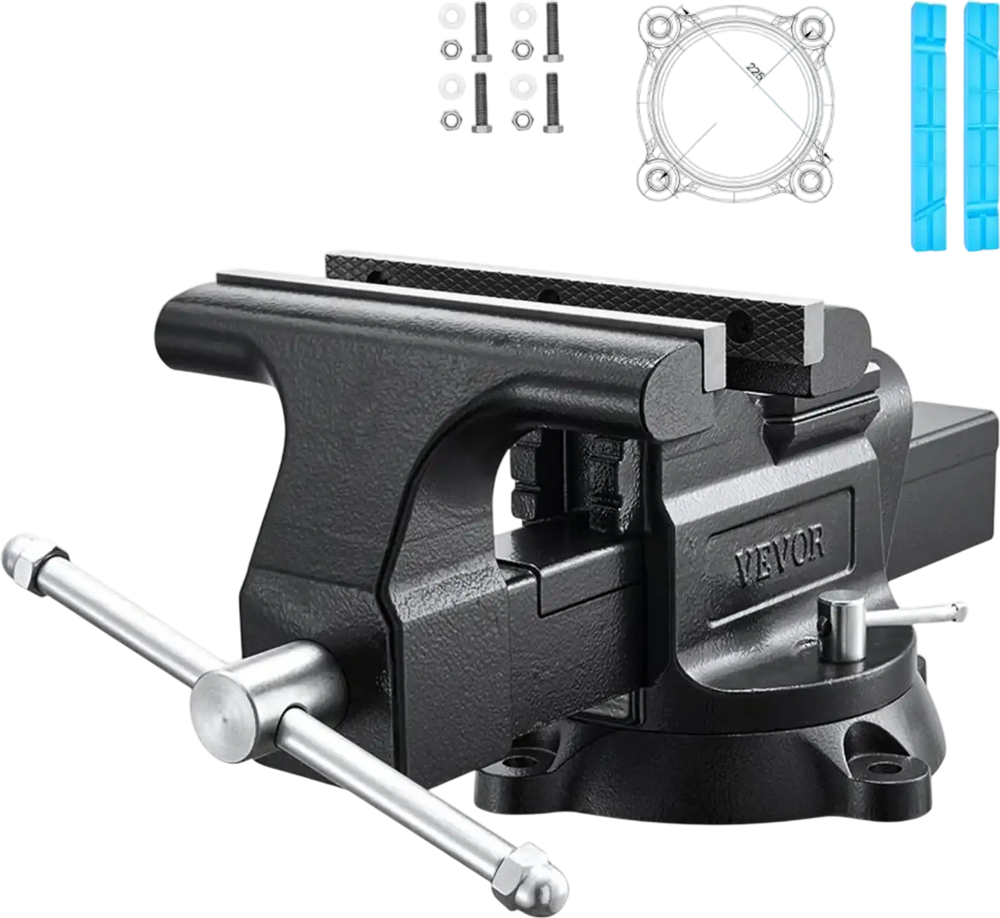 VEVOR Heavy Duty Bench Vise, 10" Jaw Width, Multi-Purpose Ductile Iron Bench Vise with Anvil and 360-Degree Locking Swivel Base, 4.3" Throat Depth, 10" Max Jaw Opening, for Drilling, Pipe Cutting