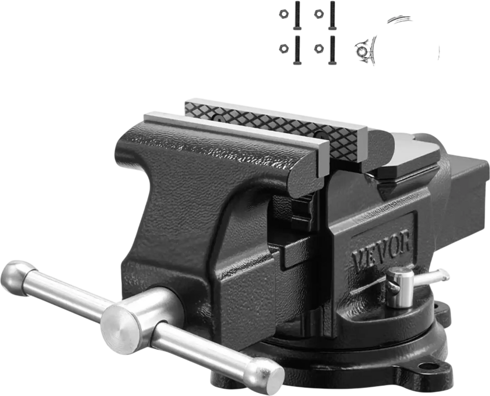 VEVOR Heavy Duty Bench Vise, 4" Jaw Width, Multi-Purpose Ductile Iron Bench Vise with Anvil and 360-Degree Locking Swivel Base, 2.24" Throat Depth, 4.7" Max Jaw Opening, for Drilling, Pipe Cutting
