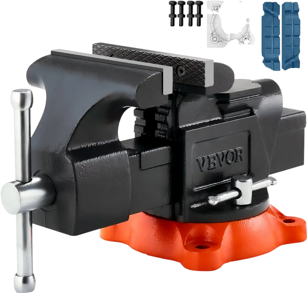 VEVOR Bench Vise, 5" Jaw Width, 5" Max Jaw Opening Multipurpose Vise with 360° Swivel Locking Base, 2.8" Throat Depth, Heavy Duty Ductile Iron Workbench Vise with Anvil, for Clamping Round Pipes