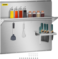 VEVOR Range Backsplash with Shelf 36 x 29.5 Inch Range Hood Wall Shield, Stainless Steel Backsplash Silver Splash Plate for Range Hood Stainless Backsplash with Built-in Storage Shelf and Hanging Rack
