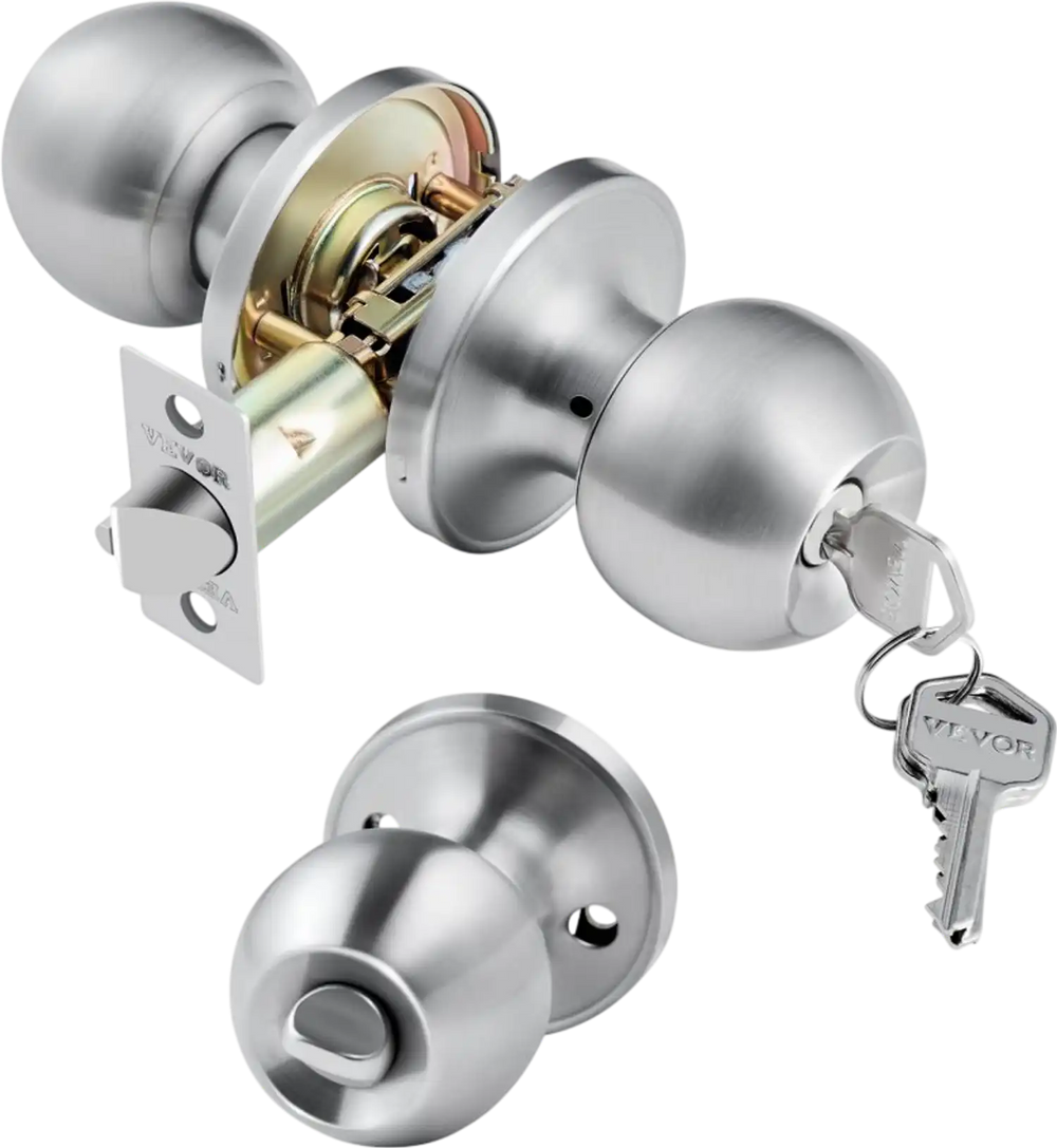 VEVOR Keyed Entry Door Knob, Satin Nickel Door Knob with Round Ball, Keyed Exterior & Thumb Turn Lock Interior, All Metal Doorknobs Hardware with Lock and Keys, Modern Design for Bedroom & Bathroom
