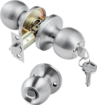 VEVOR Keyed Entry Door Knob, Satin Nickel Door Knob with Round Ball, Keyed Exterior & Thumb Turn Lock Interior, All Metal Doorknobs Hardware with Lock and Keys, Modern Design for Bedroom & Bathroom