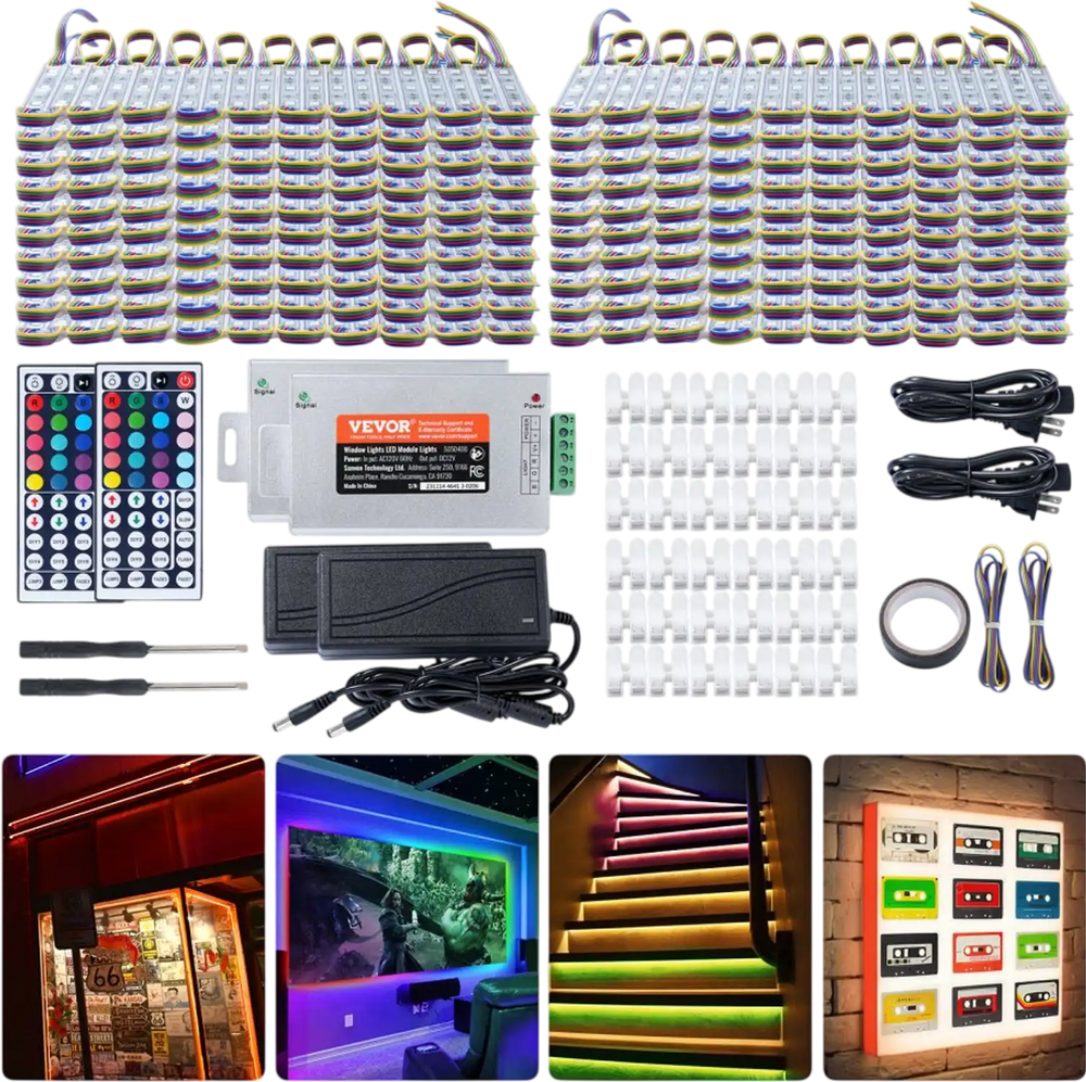 VEVOR 400PCS LED Storefront Lights, 207 ft, LED Module Lights, 5050 SMD 3-LED RGB Color Changing Window Lights with Remote Control for Business Store Window Advertising Letter Signs, IP68 Waterproof