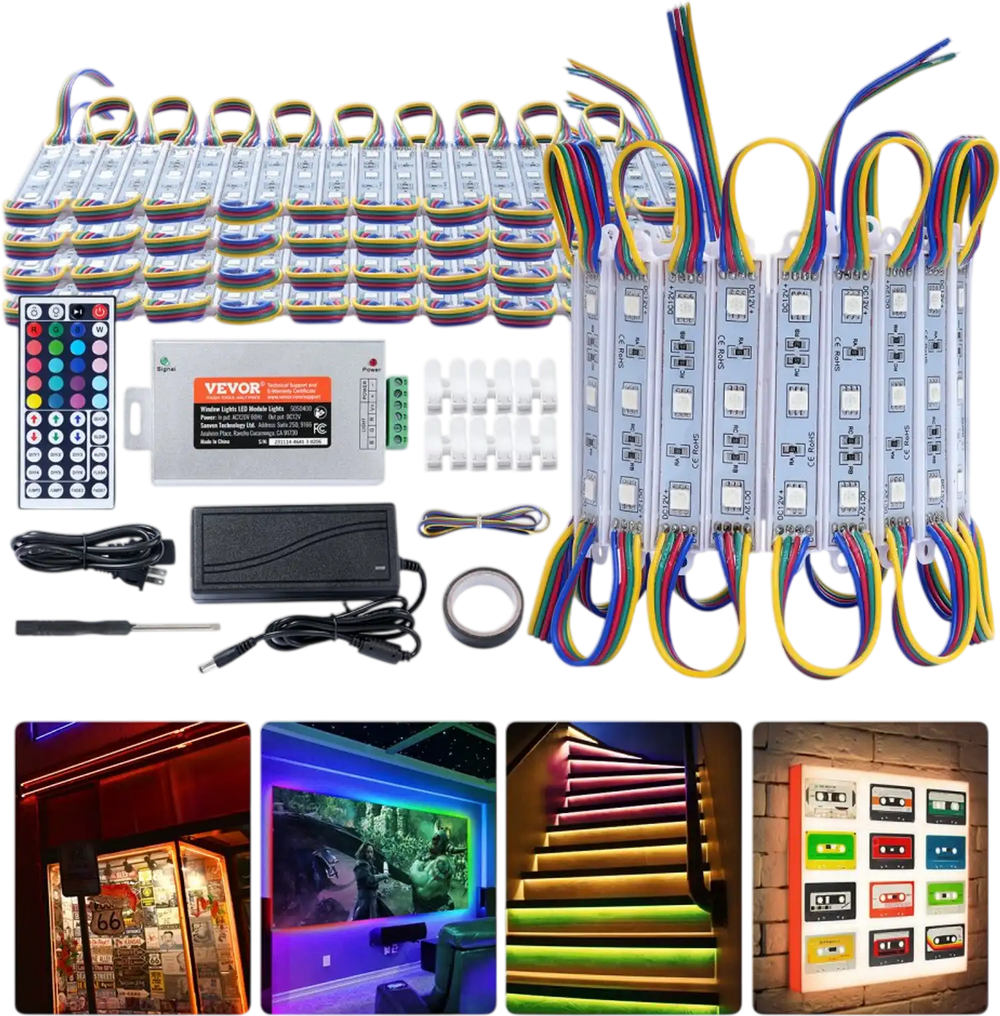 VEVOR 80PCS LED Storefront Lights, 41 ft, LED Module Lights, 5050 SMD 3-LED RGB Color Changing Window Lights with Remote Control for Business Store Window Advertising Letter Signs, IP68 Waterproof