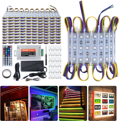 VEVOR 200PCS LED Storefront Lights, 103 ft, LED Module Lights, 5050 SMD 3-LED RGB Color Changing Window Lights with Remote Control for Business Store Window Advertising Letter Signs, IP68 Waterproof