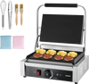 VEVOR Commercial Panini Grill, 1800W Electric Sandwich Panini Maker, Stainless Steel Sandwichs Press Grill with Handle and Temp Control, 13.5x9.3 in Full Flat Enamel Plate, for Hamburger Steak Bacon