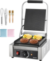 VEVOR Commercial Panini Grill, 1800W Electric Sandwich Panini Maker, Stainless Steel Sandwichs Press Grill with Handle and Temp Control, 8.8x9 in Flat Enamel Plate, for Hamburger Steak Bacon