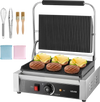 VEVOR Commercial Panini Grill, 1800W Electric Sandwich Panini Maker, Stainless Steel Sandwichs Press with Handle and Temp Control, 13.5x9.3 in Full Grooved Enamel Plate, for Hamburger Steak Bacon