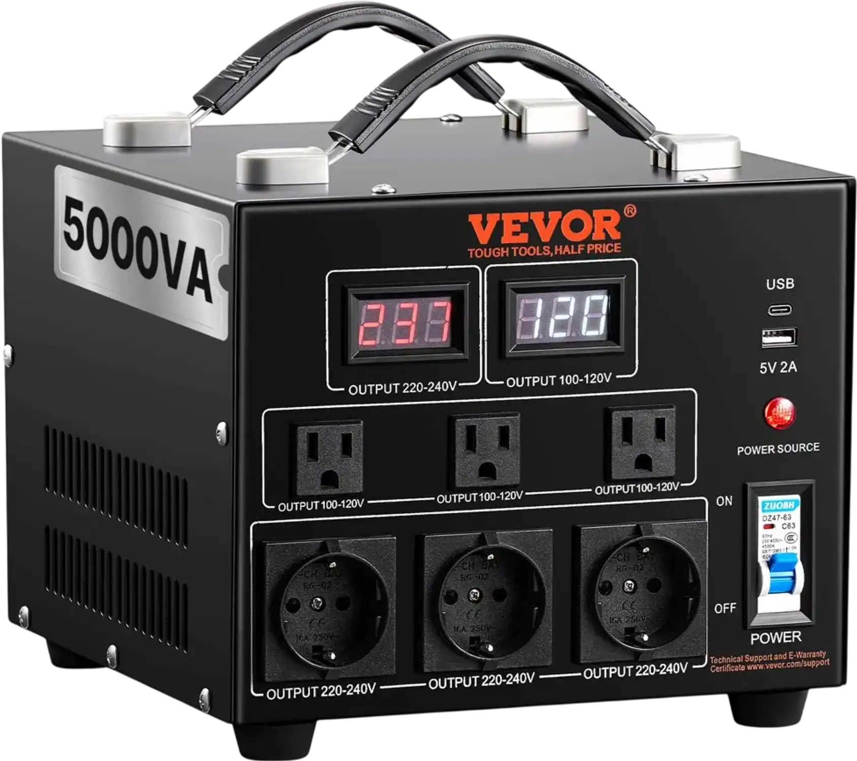 Vevor Voltage Converter 5000W Step Up/Down Transformer New