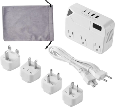 VEVOR Voltage Converter, 220V to 110V, International Universal Travel Adapter with 4 USB Ports (2 USB C), 3 AC Sockets, Plug Power Adapter, Step Down Transformer Outlet Converter, for EU UK AU US