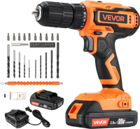 VEVOR Cordless Drill Driver, 1/2 inch Metal Chuck, Dual-Speed Variable, Drill Driver Kit with Lithium Battery and Charger, Belt Clip, for Wood and Metal Drilling, Screw Tightening or Loosening