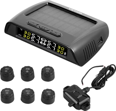 VEVOR RV Tire Pressure Monitoring System, 7.3-116 PSI Trailer TPMS, Universal Wireless Car Alarm System, Waterproof TPMS Sensors Set with Solar Charge, 6 Sensors, 5 Alarm Modes, and Real-time Display