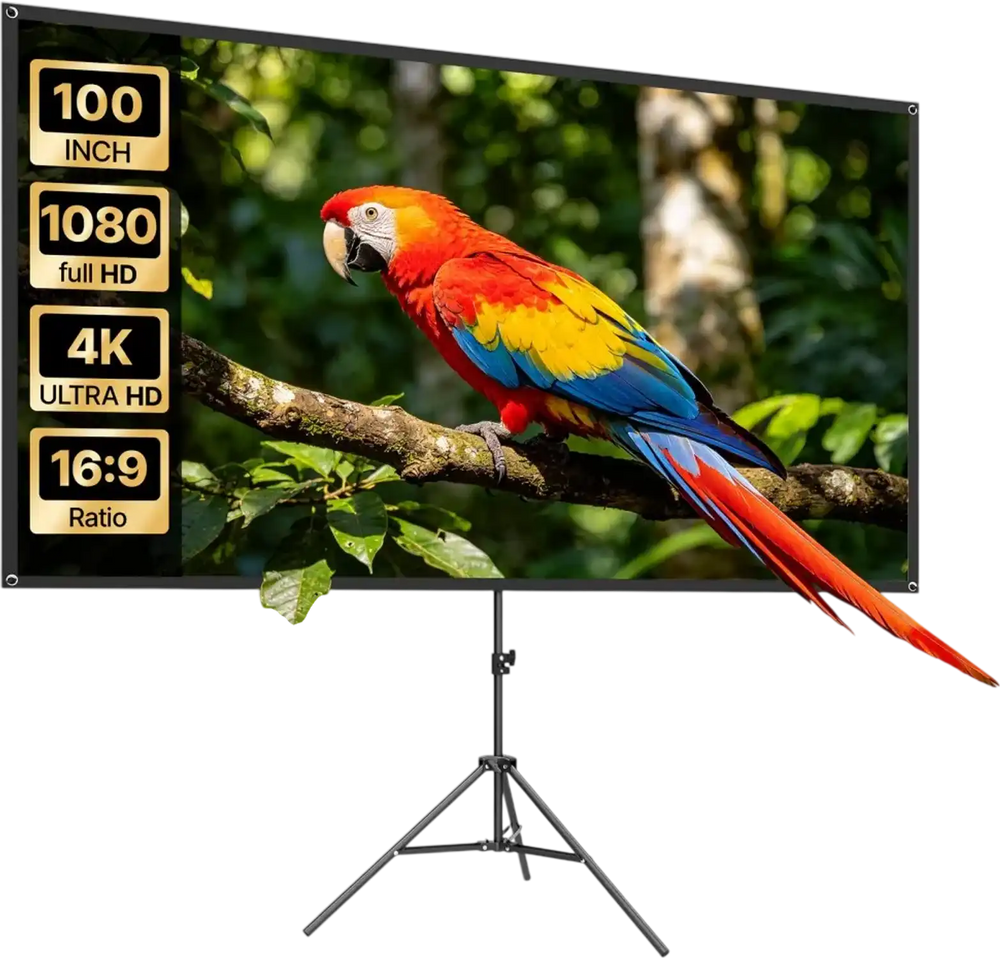 VEVOR Projector Screen with Stand, 100 Inch 16:9 4K 1080P HD Movie Screen, 170° Wide Viewing, Wrinkle-Free Projection Screen with Stable Tripod & Portable Bag for Home Theater, Immersive Movie Nights