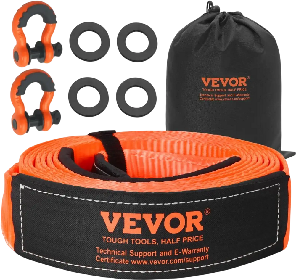 VEVOR Heavy Duty Tow Strap Recovery Kit 3 in x 20 ft (MBS-36,000 lbs) Tree Saver Winch Strap, Triple Reinforced Loop & Protective Sleeves & Storage Bag, 3/4" D-Ring Shackles, for Truck Jeep SUV ATV