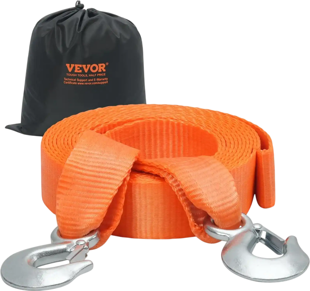 VEVOR ATV Tow Strap with Hooks, 2-inch x 20-foot, 17000 lbs Capacity, Durable Recovery Rope with Security Hooks for Trucks and Vehicles, Essential Towing Accessory for Roadside Assistance