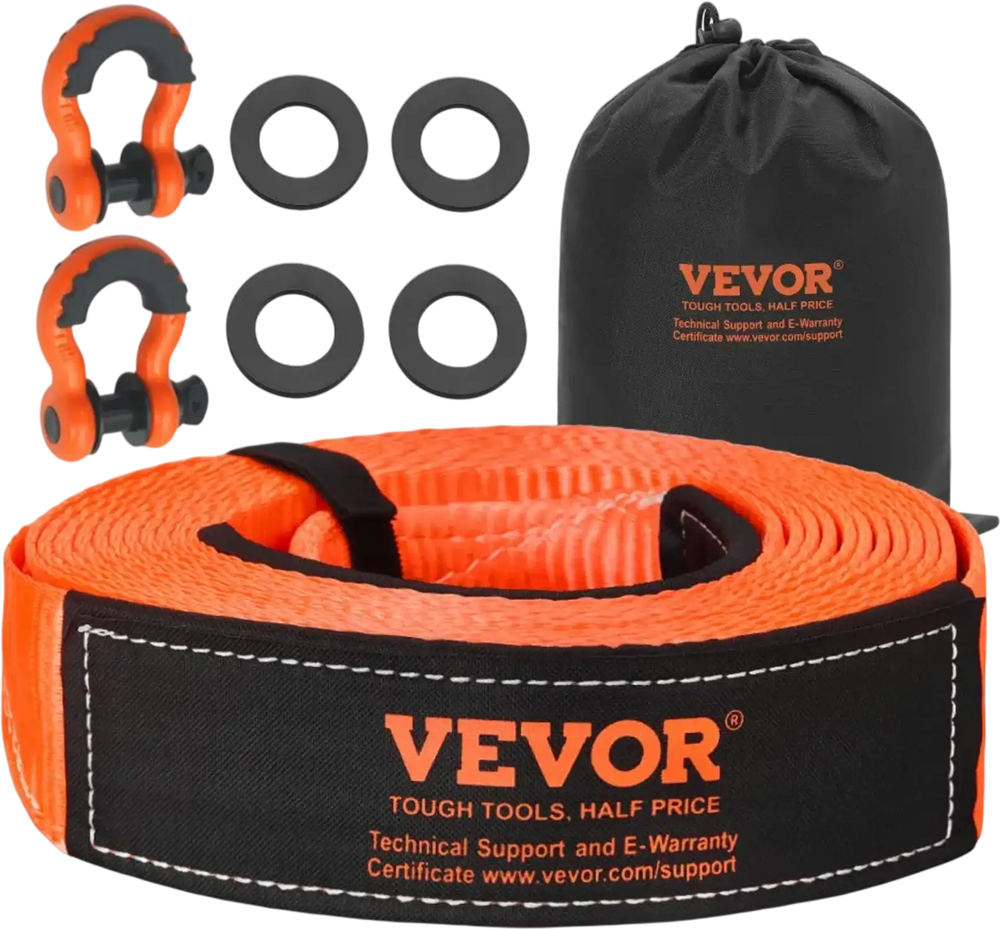 VEVOR Heavy Duty Tow Strap Recovery Kit 3 in x 30 ft (MBS-36,000 lbs) Tree Saver Winch Strap, Triple Reinforced Loop & Protective Sleeves & Storage Bag, 3/4" D-Ring Shackles, for Truck Jeep SUV ATV