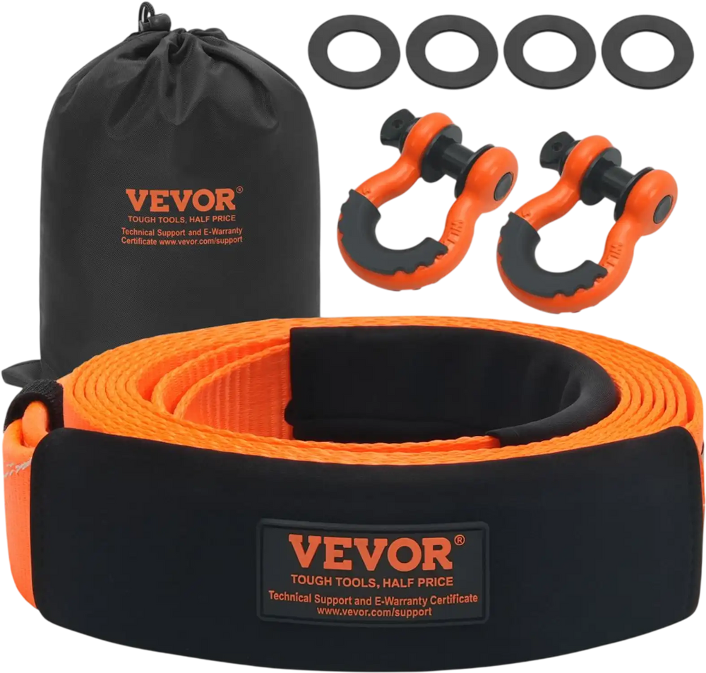 VEVOR Heavy Duty Tow Strap Recovery Kit 3" x 20 ft (MBS-36,000 lbs) Tree Saver Winch Strap, Triple Reinforced Loop & Protective Sleeves & Storage Bag , 3/4" D-Ring Shackles, for Truck Jeep SUV ATV