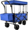 VEVOR Extra Large Collapsible Garden Cart with Removable Canopy, Folding Wagon Utility Carts with Wheels and Rear Storage, Wagon Cart for Garden, Camping, Grocery Cart, Shopping Cart, Blue
