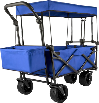 Vevor Folding Wagon Extra Large Collapsible Garden Cart with Removable Canopy Blue New