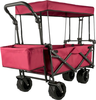 Vevor Folding Wagon Extra Large Collapsible Garden Cart with Removable Canopy Red New