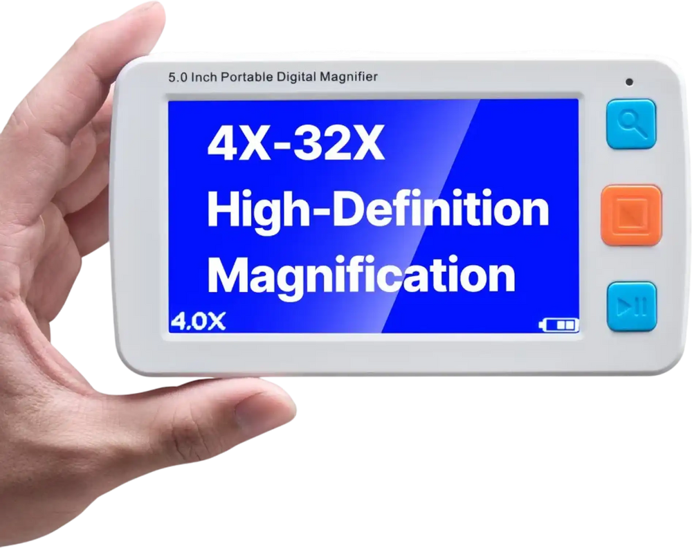 VEVOR Portable Digital Magnifier, 5-inch HD Electronic Video Magnifier for Low Version, 4X - 32X Zoom Electronic Reading Aid with 17 Color Mode, AV Output, Foldable Handle & 5-Level Screen Brightness