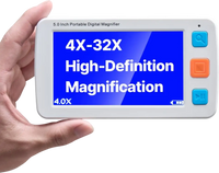 VEVOR Portable Digital Magnifier, 5-inch HD Electronic Video Magnifier for Low Version, 4X - 32X Zoom Electronic Reading Aid with 17 Color Mode, AV Output, Foldable Handle & 5-Level Screen Brightness