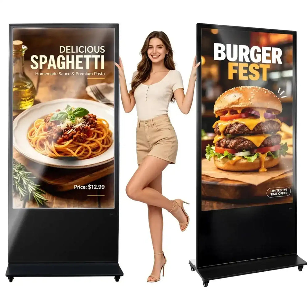 VEVOR 65 in Indoor Digital Signage 4K Floor Stand Advertising Display Kiosk, WiFi HDMI/USB Input Android OS, 178° Wide View, LCD Touchscreen Interactive Monitor, Mobile Commercial Totem Poster