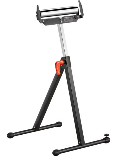 VEVOR Roller Stand, 250 lb Load Capacity, 27 in-43 in Adjustable Height, Folding Heavy Duty with Edge Guides & 11.5 in Polished Steel Roller Head, for Table Saw Outfeed Woodworking Extension Support