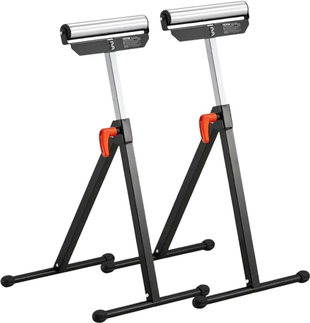 VEVOR 2-Pack Roller Stands, 135 lb Load Capacity, 26.8-42.5'' Adjustable Height, Folding Heavy Duty Design with 11.5 in Polished Steel Roller Head, for Table Saw Outfeed Woodworking Extension Support