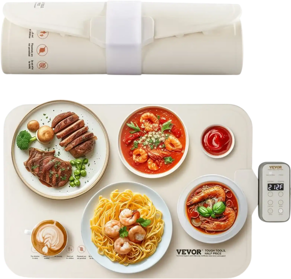VEVOR Electric Warming Tray, Food Warming Mat for Buffet, Rollable & Portable Silicone Food Warmer with 4 Adjustable Temperature Settings, Auto Shut-Off & Child Lock, Perfect for Parties, Catering