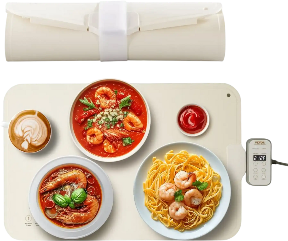 VEVOR Electric Warming Tray, Food Warming Mat for Buffet, Rollable & Portable Silicone Food Warmer with 4 Adjustable Temperature Settings, Auto Shut-Off & Child Lock, Perfect for Parties, Catering