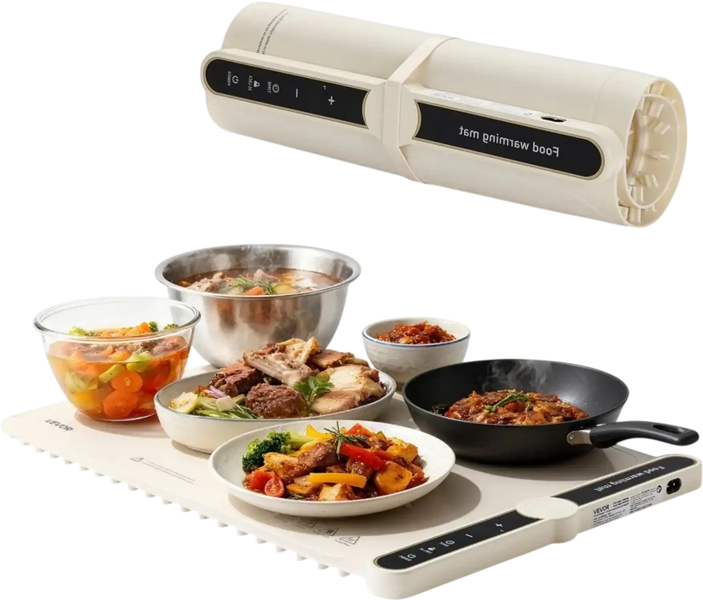 VEVOR Electric Warming Tray, Food Warming Mat for Buffet, Rollable & Portable Silicone Food Warmer with 9 Adjustable Temperature Settings, Auto Shut-Off & Child Lock, Ideal for Parties, Catering