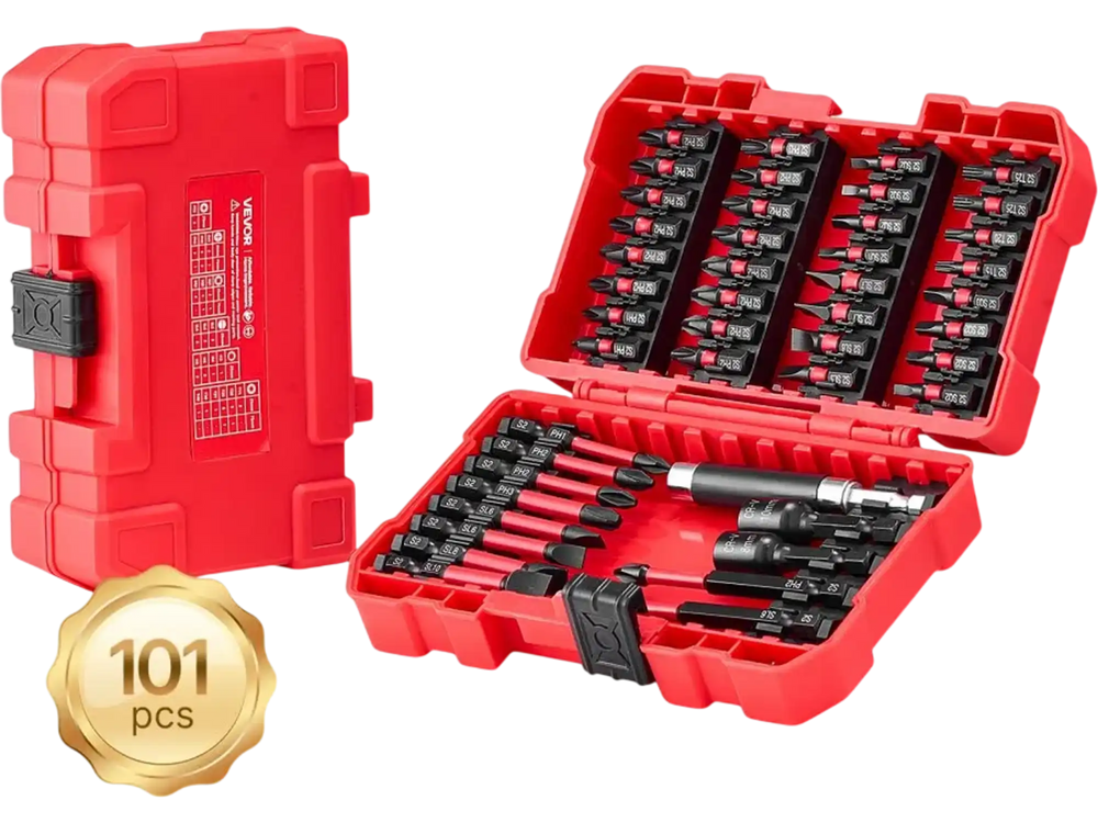 VEVOR Screwdriver Bit Set, 101-Piece, Magnetic Phillips, Pozidriv, Slotted, Square, Torx, Hex Bits, Hex Nut Sockets, Extension Rod with Storage Case, High-Strength S2 Alloy Steel, Blackened Finish