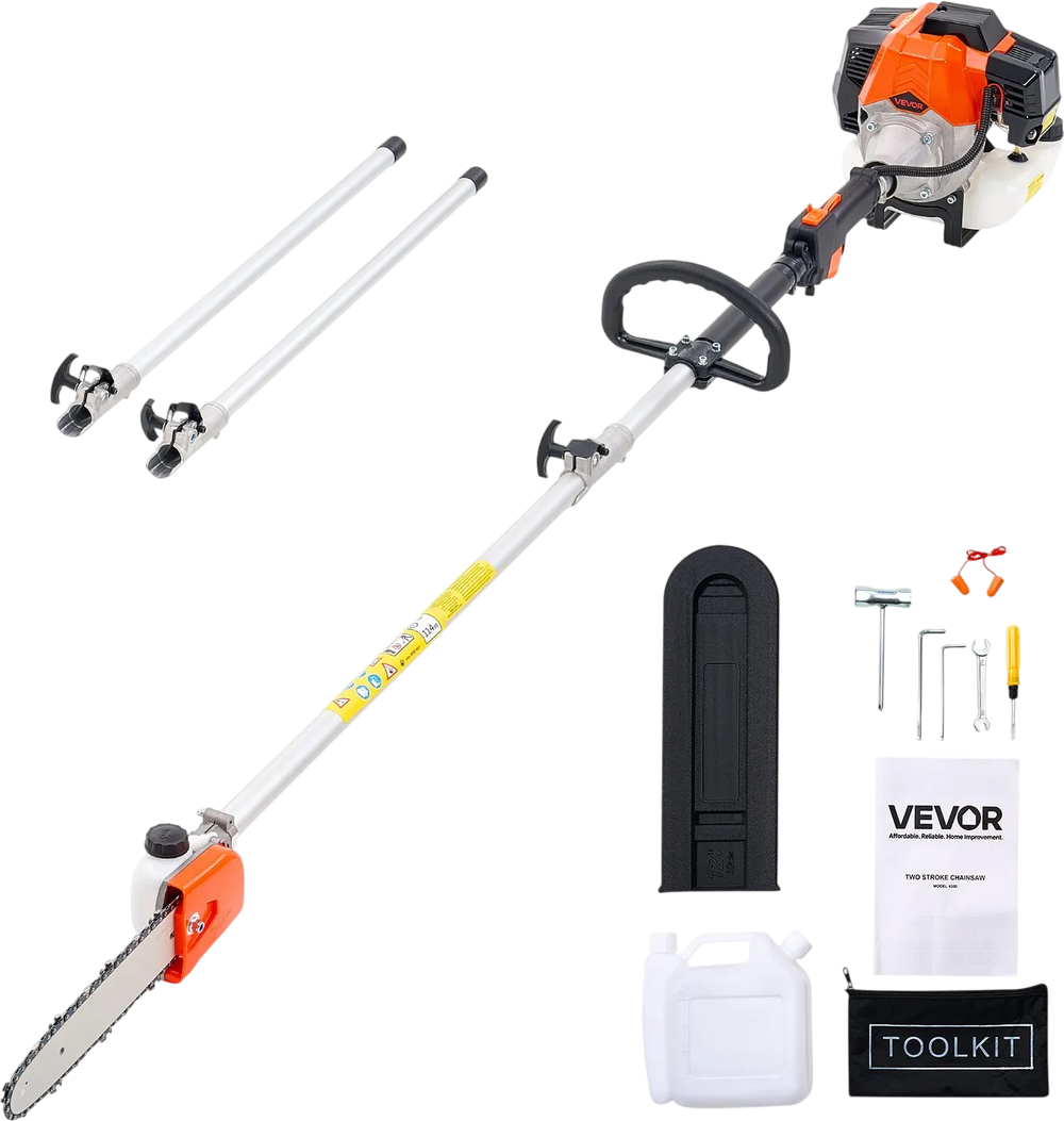 VEVOR Gas Pole Saw, 43CC 2 Stroke Gas Powered Pole Saws with 10 in Cutting Bar, Cordless Tree Trimmer with 30 fl.oz Fuel Tank, 6.8 to 11.7 ft Extendable, Powerful Chainsaw for Tree Trimming Pruning
