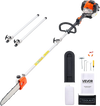 VEVOR Gas Pole Saw, 25CC 2 Stroke Gas Powered Pole Saws with 12 in Cutting Bar, Cordless Tree Trimmer with 23 fl.oz Fuel Tank, 7 to 12 ft Extendable, Powerful Chainsaw for Tree Trimming Pruning