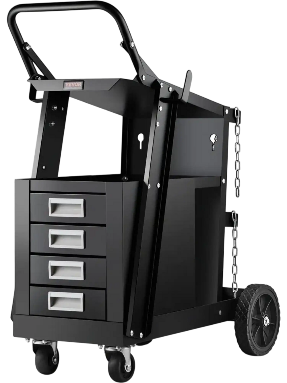 VEVOR Welding Cart, 2-Tier 4 Drawers Welder Cart with 265 LBS Weight Capacity, 360° Swivel Wheels, Tank Storage Safety Chains, Heavy Duty Rolling MIG Welder Cart for Mig Welder and Plasma Cutter