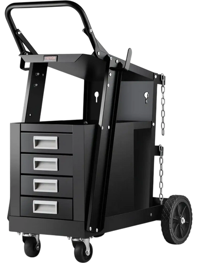 VEVOR Welding Cart, 2-Tier 4 Drawers Welder Cart with 265 LBS Weight Capacity, 360° Swivel Wheels, Tank Storage Safety Chains, Heavy Duty Rolling MIG Welder Cart for Mig Welder and Plasma Cutter