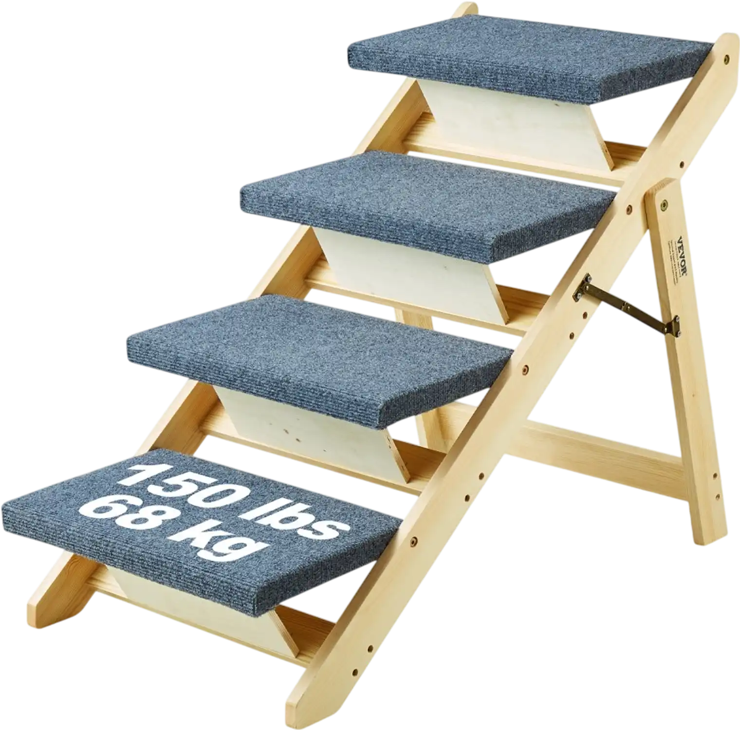Vevor Pet Stairs Wooden 2-in-1 Foldable 4-Step Dog Ramp 150 lbs New