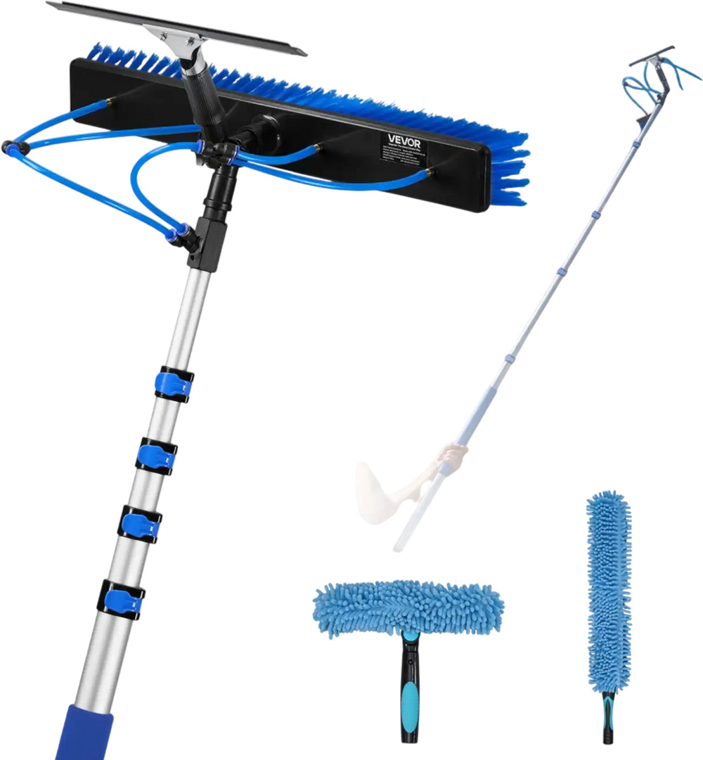 VEVOR Solar Panel Cleaning Kit, 15 ft, Water Fed Pole Kit with Cleaning Brush, Squeegee, Soap Dispenser, Extendable Aluminum Telescopic Pole, 180° Rotatable Brush Head, for Roof Mounted Solar Panels