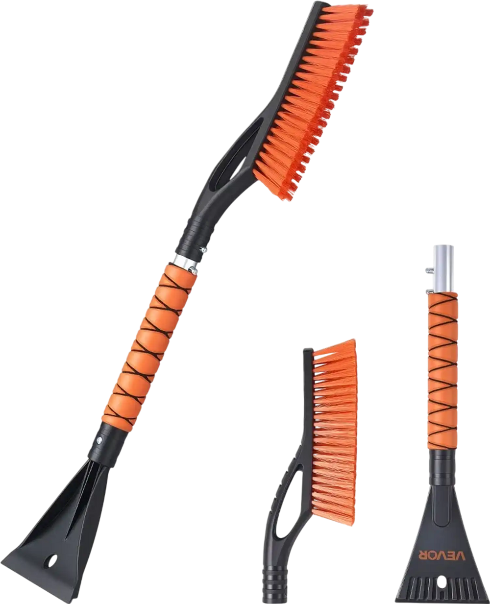 VEVOR Snow Brush and Ice Scrapers for Car Windshield, 27-inch Aluminum Snow Scraper Removal Tool with Foam Grip & Scratch-Free Bristles, Detachable and Easy-to-Carry for Cars, Trucks, SUVs, RVs