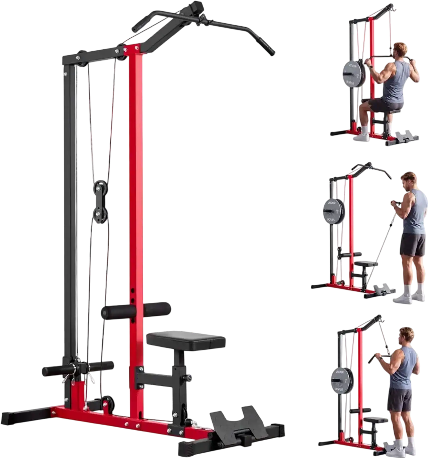 Vevor Lat Pull Down Machine 2-in-1 Row Cable Home Gym 500 lbs Black Red New