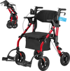 VEVOR 2-in-1 Rollator Walker & Transport Chair for Seniors, Foldable Rolling Walker Wheelchair, Lightweight Aluminum Mobility Walking Aid with Solid PU Wheels, Cup & Cane Holder - Supports 300LBS