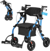 VEVOR 2-in-1 Rollator Walker & Transport Chair for Seniors, Foldable Rolling Walker Wheelchair, Lightweight Aluminum Mobility Walking Aid with Solid PU Wheels, Cup & Cane Holder - Supports 300LBS
