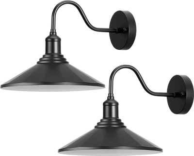 VEVOR Outdoor Barn Light, 11.5 in Diameter, 2-Pack Farmhouse Gooseneck Light Fixture, Exterior Wall Sconce, with Vintage Style, Anti-Rust, E26 Bulb Compatible for Porch, House, Entryway, Garage, Black