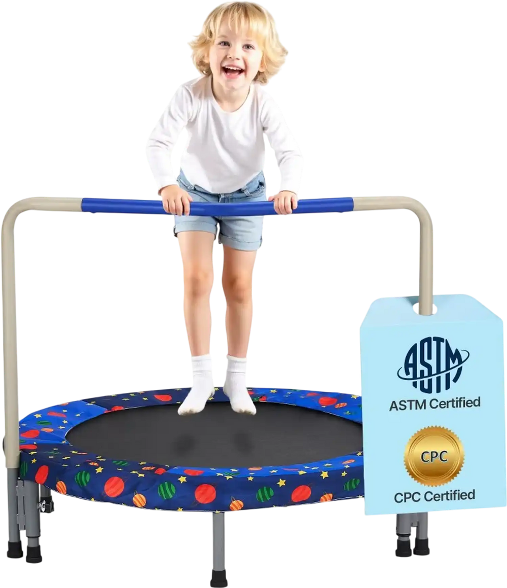 VEVOR 36" Kids Trampoline, 3FT Indoor Outdoor Trampoline, Foldable Mini Trampoline with Handle, Rebounder Trampoline for Toddlers, Birthday Gift for 3+ Years Children, Boys Girls for Fun, Bule