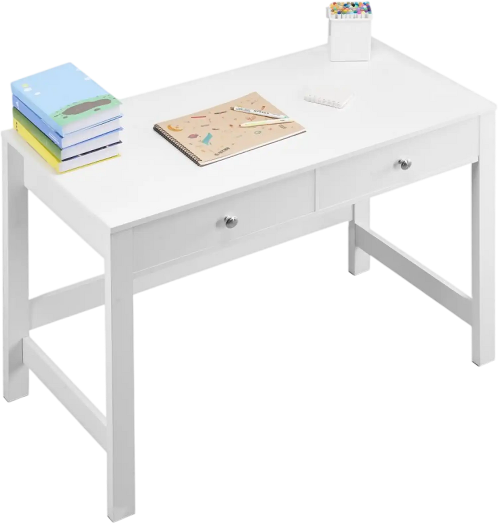 VEVOR Small Desk with Drawers, Kids Desk for Bedroom, Modern Simple Study Table for Drawing, Reading, Writing, Rectangle MDF Furniture Study Storage Table for Home, Office, White