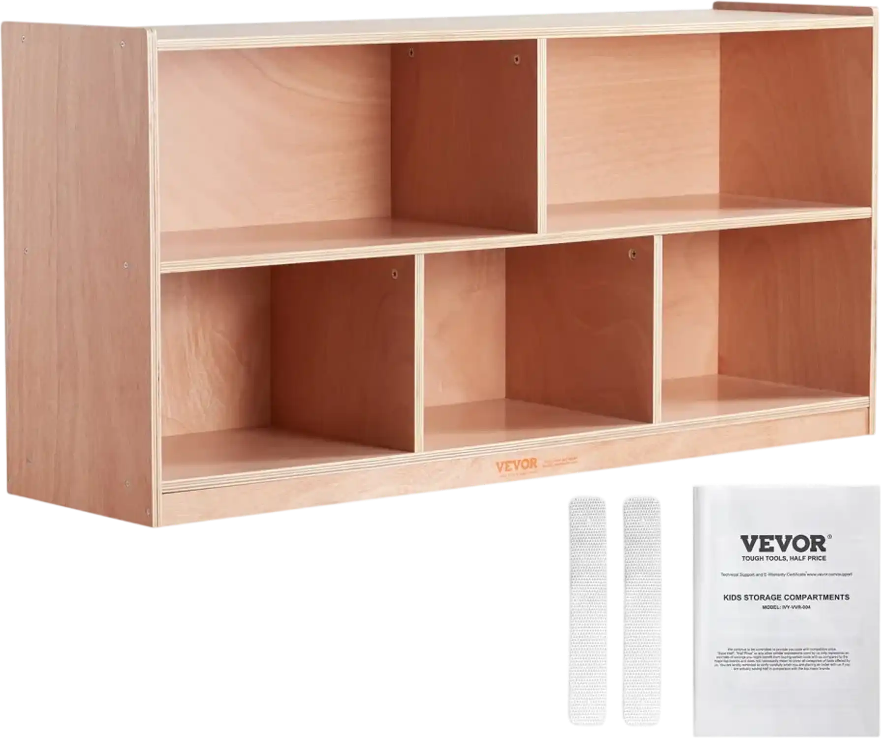 Vevor Storage Cabinet 5-Compartment Cubby Mobile Tray Natural New