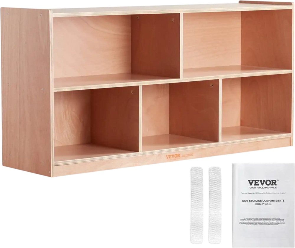 VEVOR Cubby Mobile Tray Storage Cabinet, 5-Compartment Cubby Storage Shelf, Cubby Storage Cabinet 2-shelf, Classroom Cubbies, Classroom Furniture for Home, Daycare and Preschool, Natural