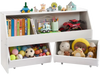 VEVOR Toy Storage Organizer, Wooden Kids Bookshelf with Storage, Toy Storage Cabinet with 2 Mobile Drawers, Kids Storage Organizer for Bedroom, Nursery, Living Room, Entryway, Preschool, White