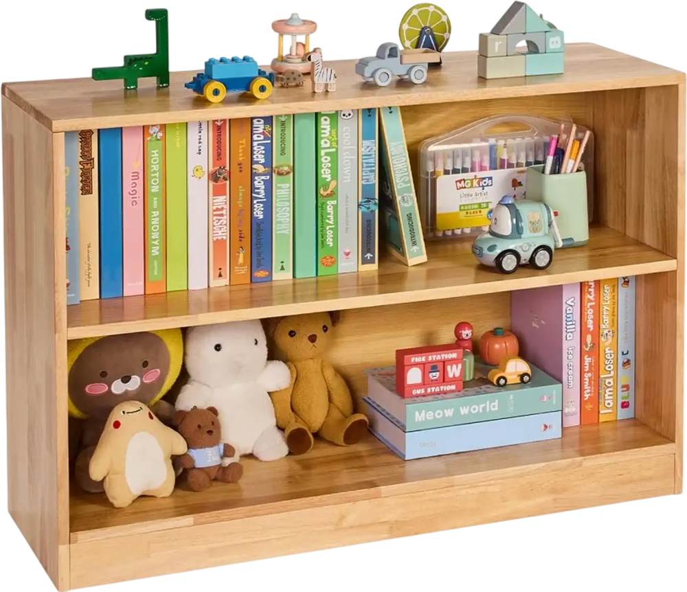 VEVOR Montessori Bookshelf, 35.4 in Width Toy Storage Organizer,  2-Tier Kids Display Storage Cabinet, Daycare Furniture, Kids Bookshelf for Bedroom, Nursery, Living Room, Entryway, Preschool, Brown